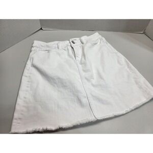 Vineyard Vines Mini Skirt Womens 6 White Cap Frayed Hemline Logo Denim Jean